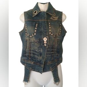 Vintage Y2K Apple Bottoms Flames Denim Vest Size:SP